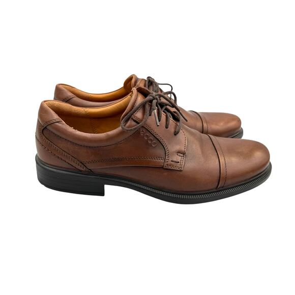Ecco Men's Brown Leather Round Cap Toe Lace Up Oxfords Dress Shoes - Picture 6 of 12